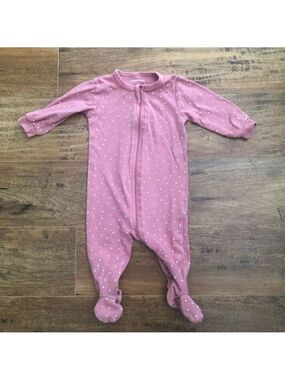 Petit Lem Dusty Rose Polka Dot Footed Sleeper 3-6M
